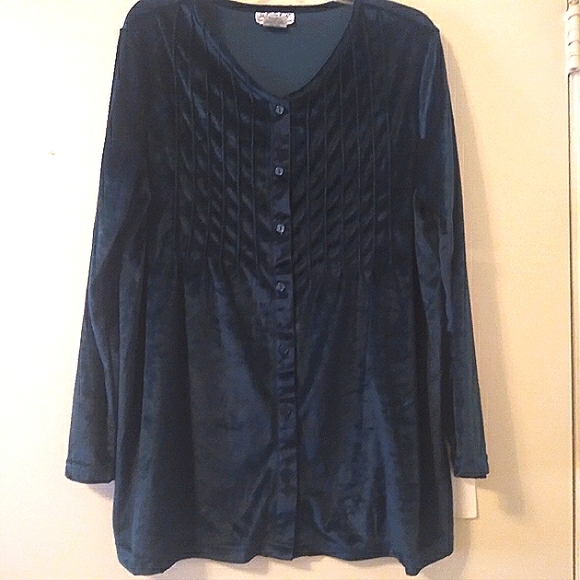 Y2K Vintage Velvety Christmas Green Tunic Top, Size: Large - Picture 4 of 8